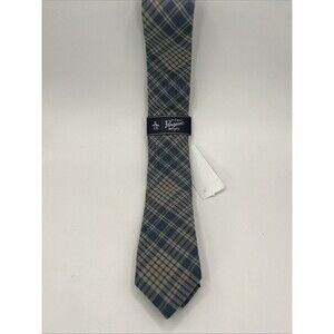 Original Penguin Skinny Necktie 100% Cotton Light Blue Gray Plaid NEW $55